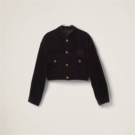 miu miu blouson|Black Washed Velvet Blouson Jacket .